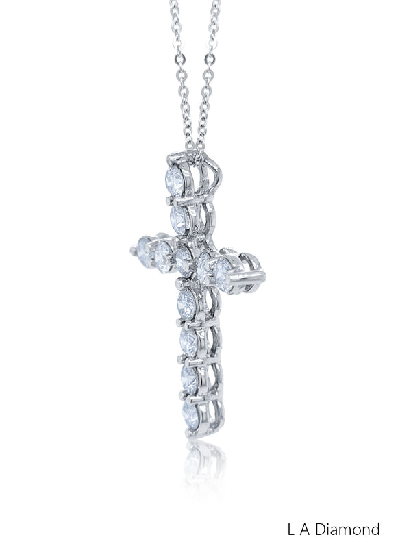 14K White Gold Diamond Cross Pendant (2.41 ct) - LA DIAMOND