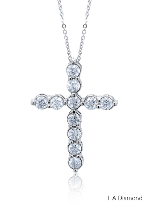 14K White Gold Diamond Cross Pendant (2.41 ct) - LA DIAMOND