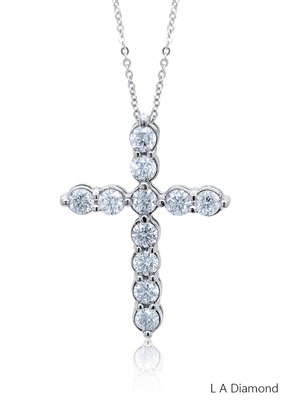 14K White Gold Diamond Cross Pendant (2.41 ct) - LA DIAMOND