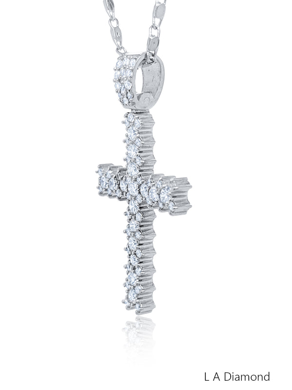 14K White Gold Diamond Cross Pendant Necklace (2.00 ct) - LA DIAMOND