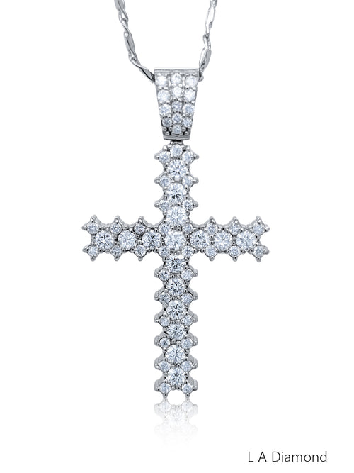 14K White Gold Diamond Cross Pendant Necklace (2.00 ct) - LA DIAMOND
