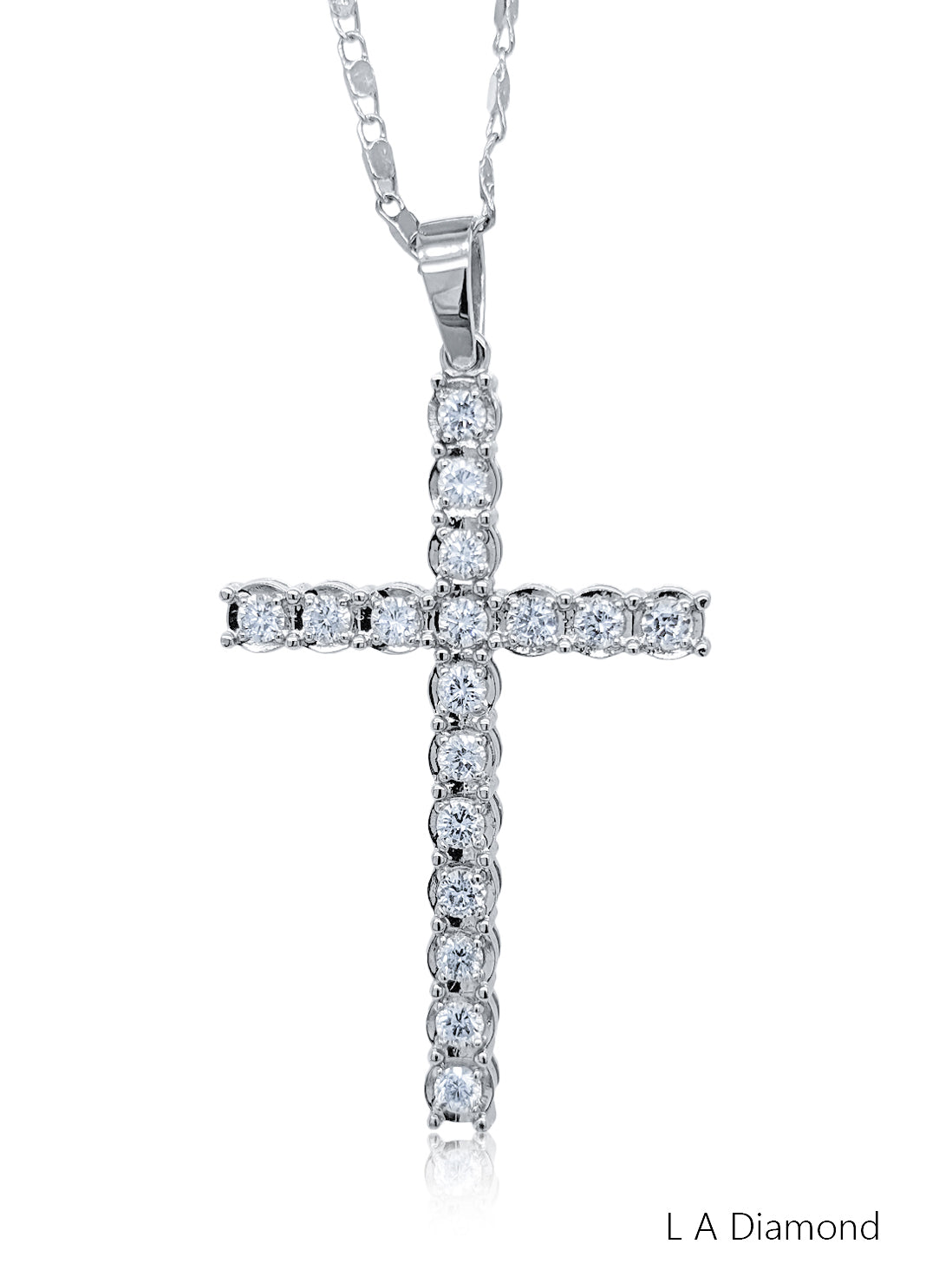 14K White Gold Round Cut Diamond Cross Pendant Necklace (4.50 ct)
