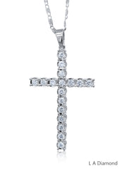 14K White Gold Round Cut Diamond Cross Pendant Necklace (4.50 ct)