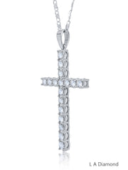 14K White Gold Round Cut Diamond Cross Pendant Necklace (4.50 ct)