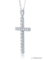14K White Gold Round Cut Diamond Cross Pendant Necklace (4.50 ct)