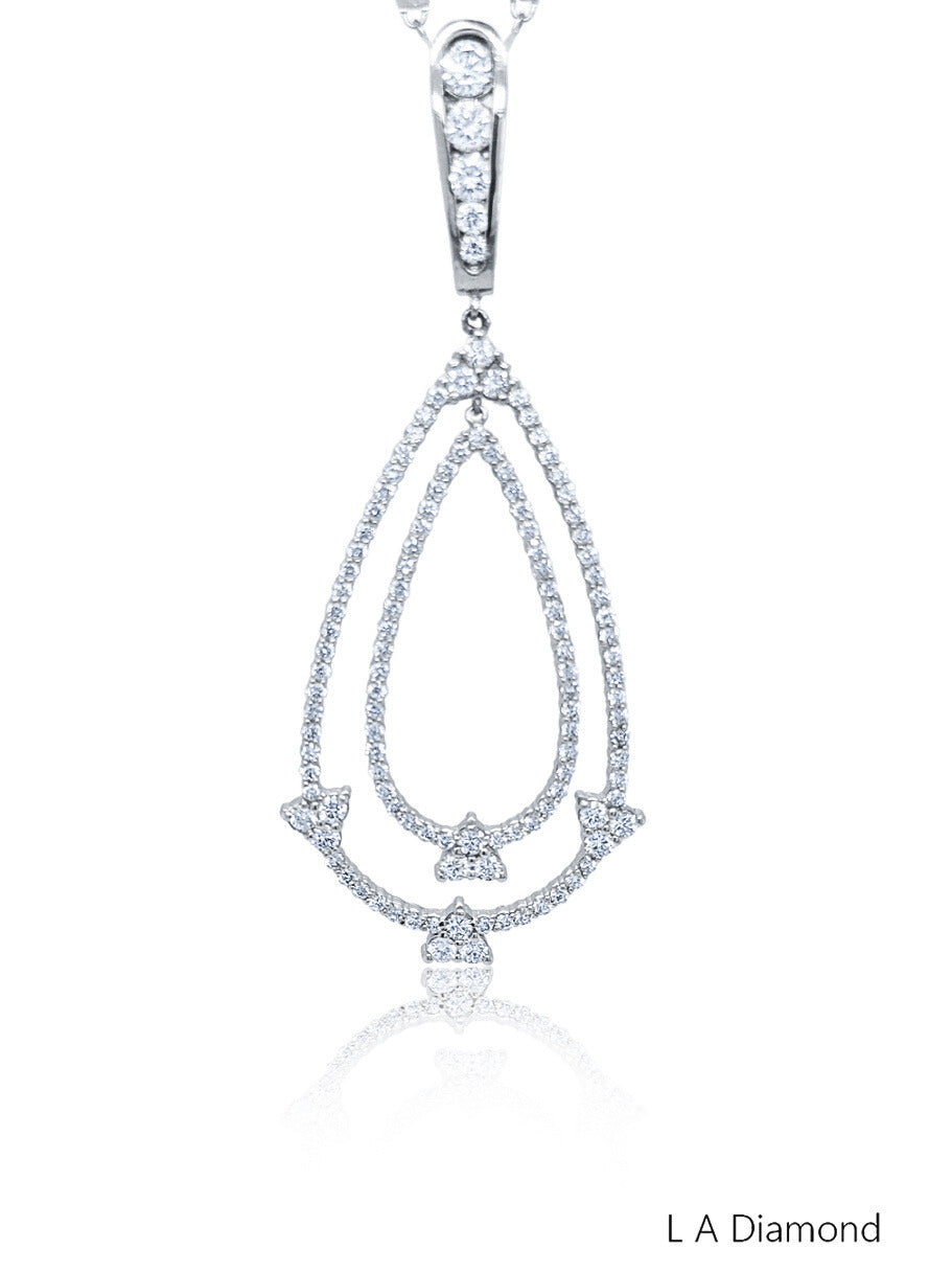 14k White Gold Diamond Round Cut Teardrop Design Necklace Pendant 2c