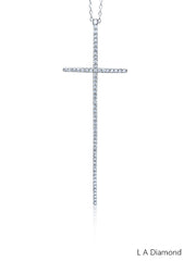 14k White Gold Diamond Round Cut Classic Minimalist Cross Necklace Pendant 1.20c