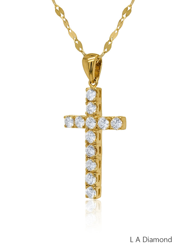 14K Yellow Gold Diamond Cross Pendant (2.35 ct) - LA DIAMOND