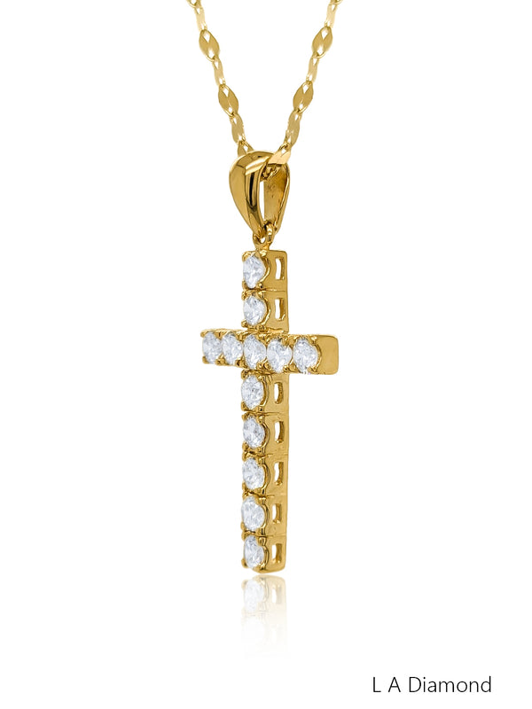 14K Yellow Gold Diamond Cross Pendant (2.35 ct) - LA DIAMOND