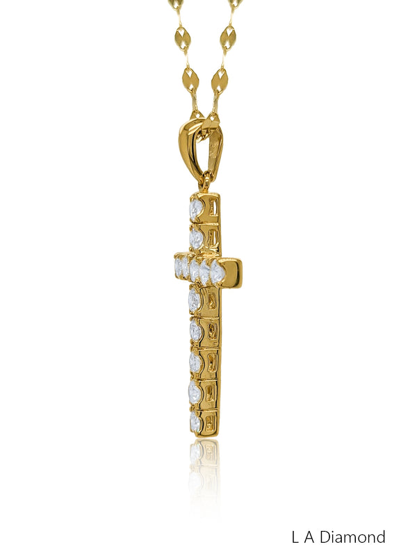 14K Yellow Gold Diamond Cross Pendant (2.35 ct) - LA DIAMOND