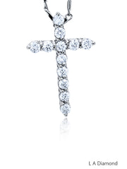 14k White Gold Diamond Round Cut Classic Cross Necklace Pendant .83c