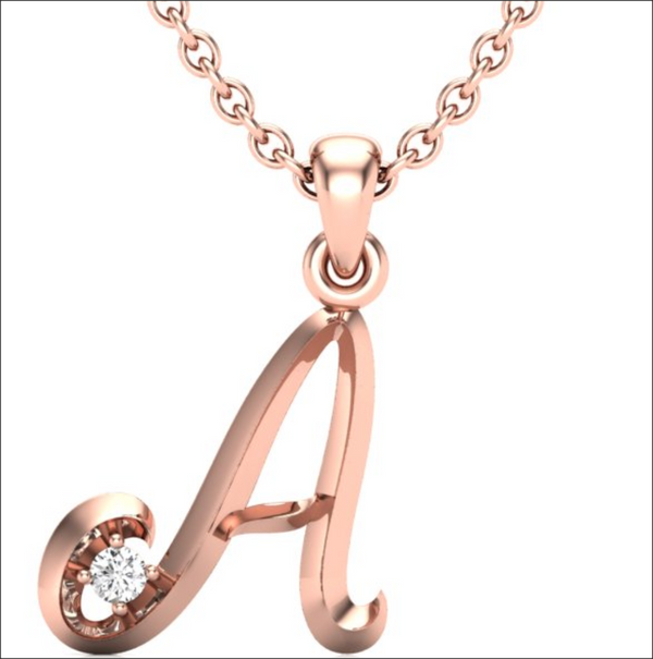 14K Yellow Gold Script Initial 'M' Diamond Pendant - LA DIAMOND