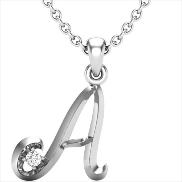 14K Yellow Gold Script Initial 'M' Diamond Pendant - LA DIAMOND