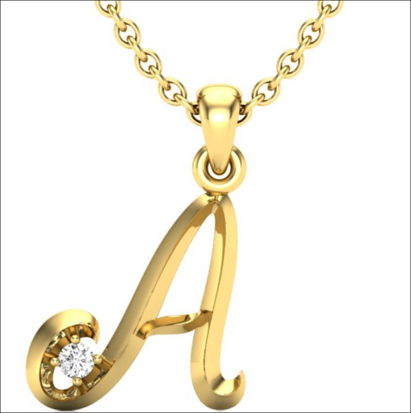 14K Yellow Gold Script Initial 'M' Diamond Pendant - LA DIAMOND