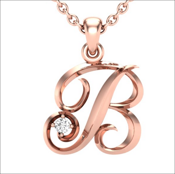 14K Yellow Gold Script Initial 'M' Diamond Pendant - LA DIAMOND