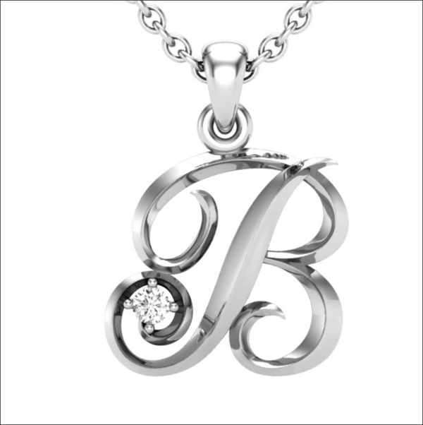14K Yellow Gold Script Initial 'M' Diamond Pendant - LA DIAMOND
