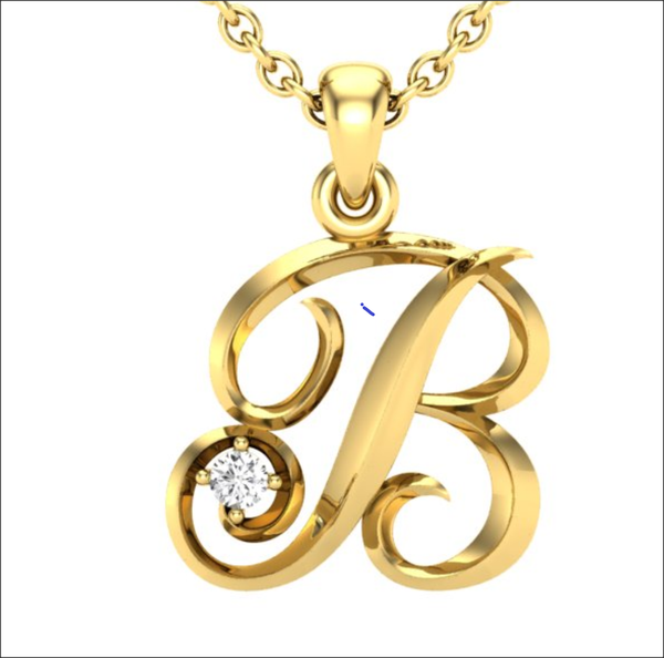 14K Yellow Gold Script Initial 'M' Diamond Pendant - LA DIAMOND