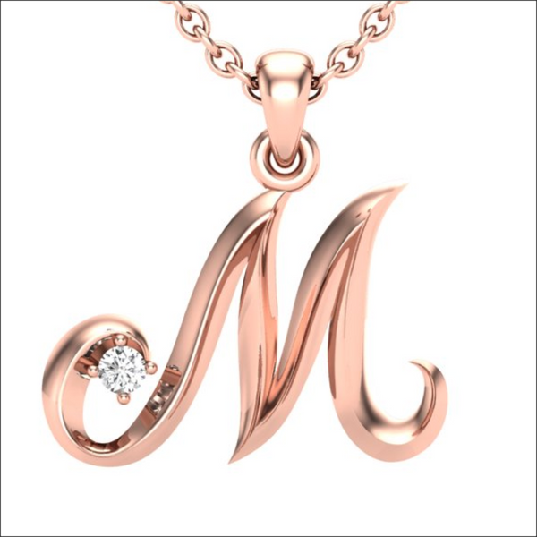 14K Yellow Gold Script Initial 'M' Diamond Pendant - LA DIAMOND