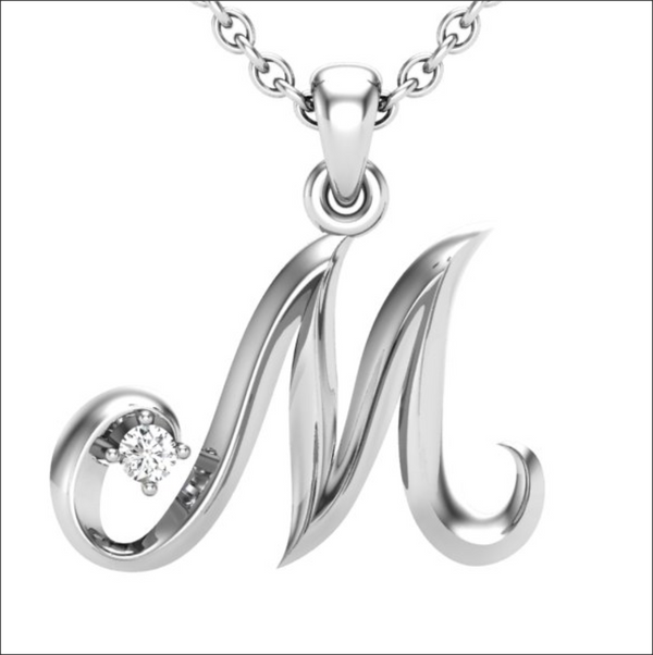 14K Yellow Gold Script Initial 'M' Diamond Pendant - LA DIAMOND