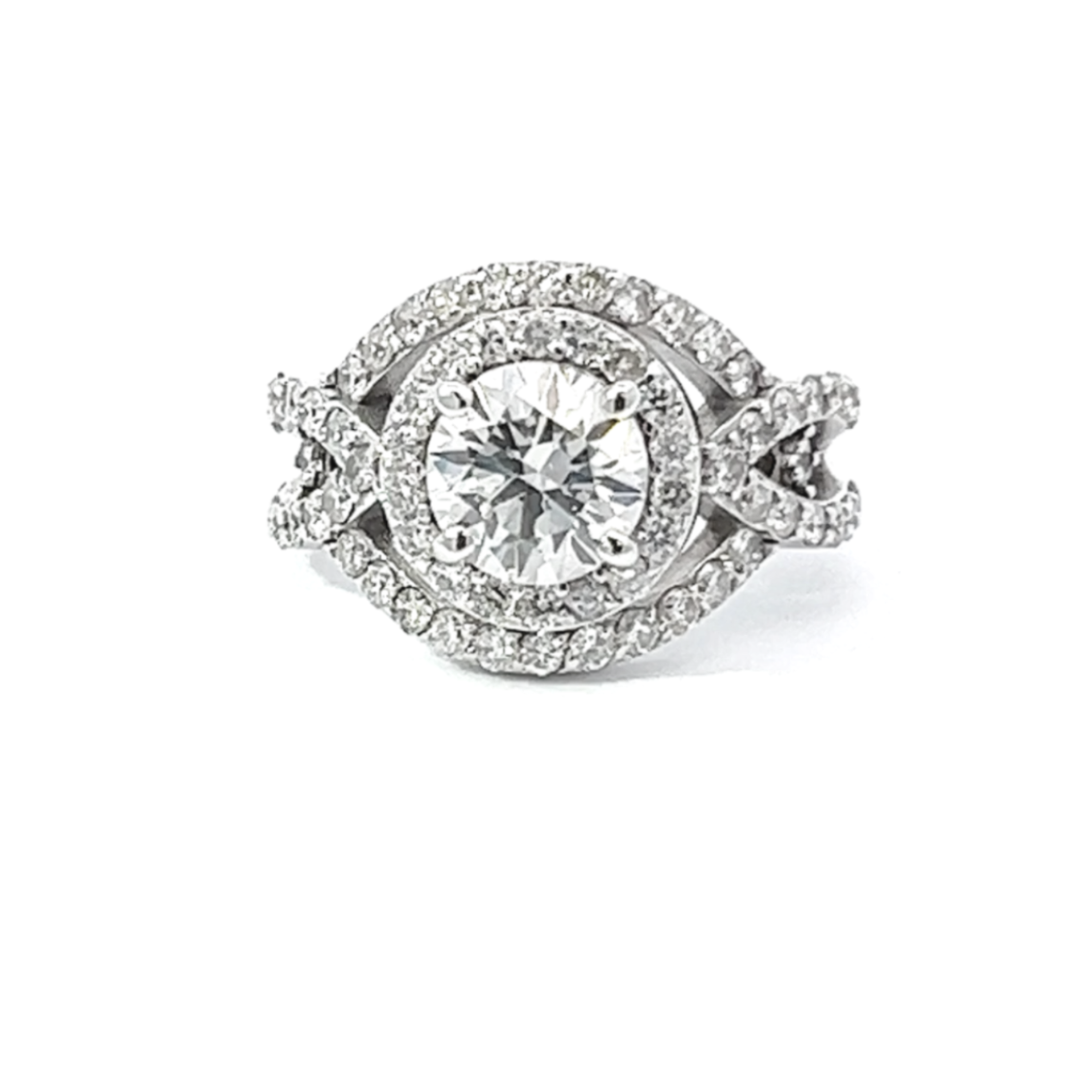 14K White Gold Round Diamond Cut Engagement Ring