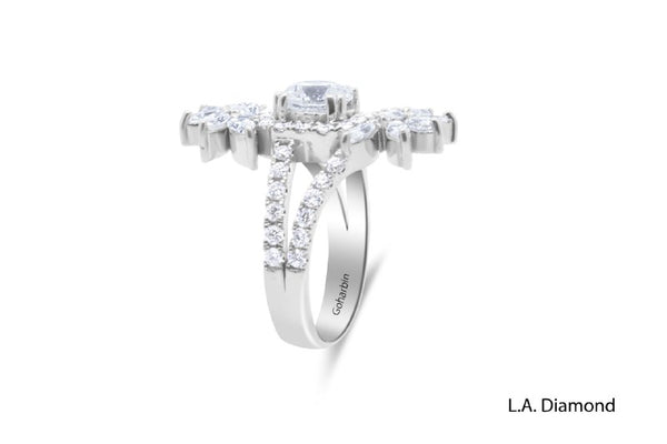 14K White Gold Round + Marquise Diamond Halo Ring (1.03 ct)