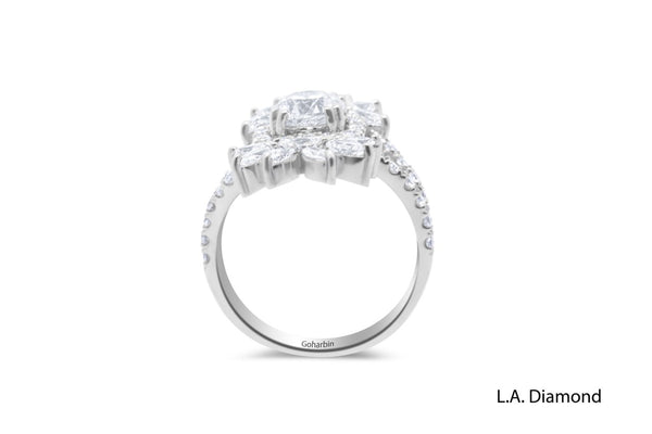 14K White Gold Round + Marquise Diamond Halo Ring (1.03 ct)