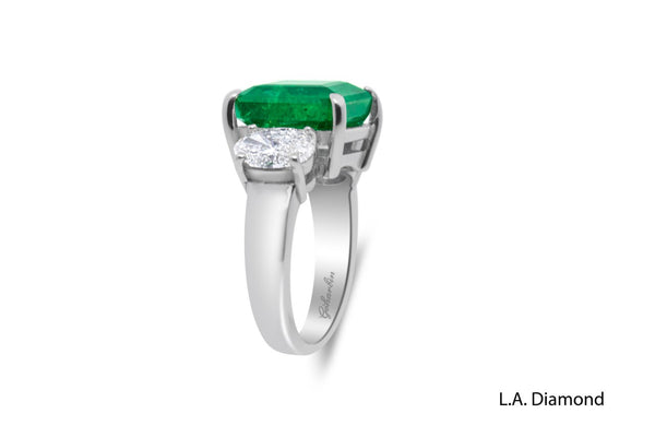14K White Gold Diamond & Emerald Cut Blue Sapphire Ring