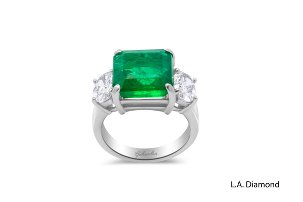 14K White Gold Diamond & Emerald Cut Blue Sapphire Ring