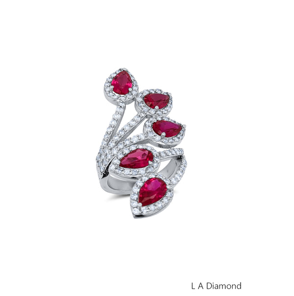18K Yellow Gold Diamond and Ruby Statement Ring (6.96 ct TGW) - LA DIAMOND