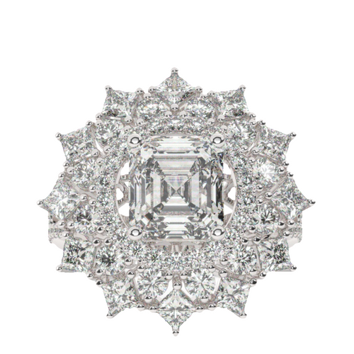 14K White Gold Diamond Bezel Corner Princess Cut Engagement Ring - LA DIAMOND