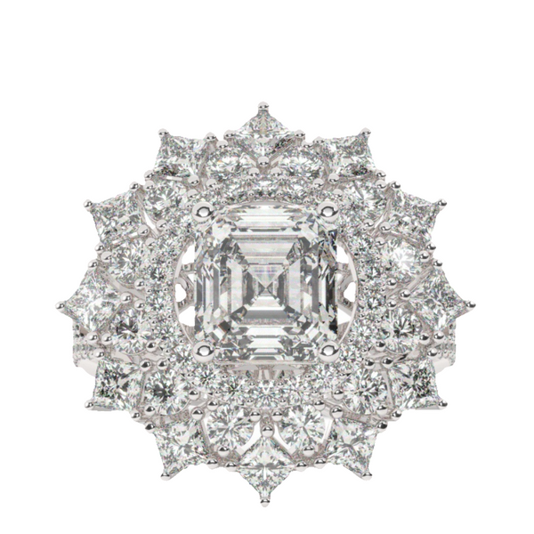 14K White Gold Diamond Bezel Corner Princess Cut Engagement Ring - LA DIAMOND