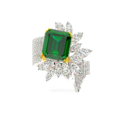 White Gold Diamond With Emerald Center Stone Emerald Cut Ring