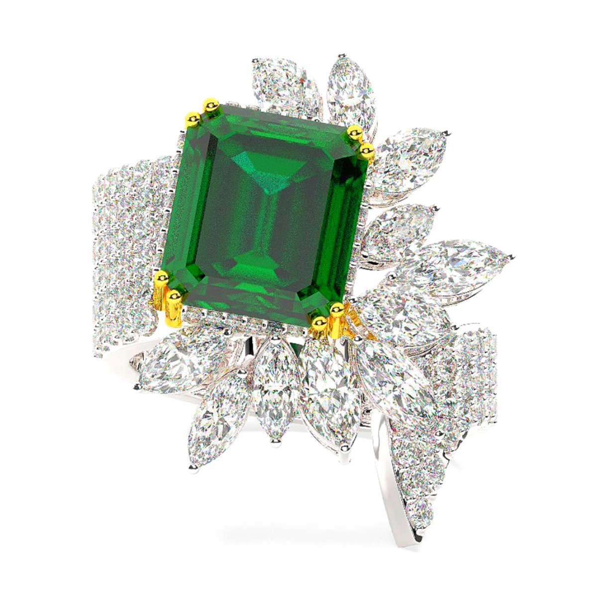 White Gold Diamond With Emerald Center Stone Emerald Cut Ring