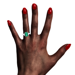 14k White Gold Diamond Emerald Stone Emerald Cut Engagement Ring 2.76c