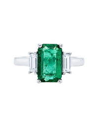 14k White Gold Diamond Emerald Stone Emerald Cut Engagement Ring 2.76c