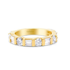 2.19 ctw Round and Baguette Diamond Half-Eternity Wedding Band Set on 14k Gold