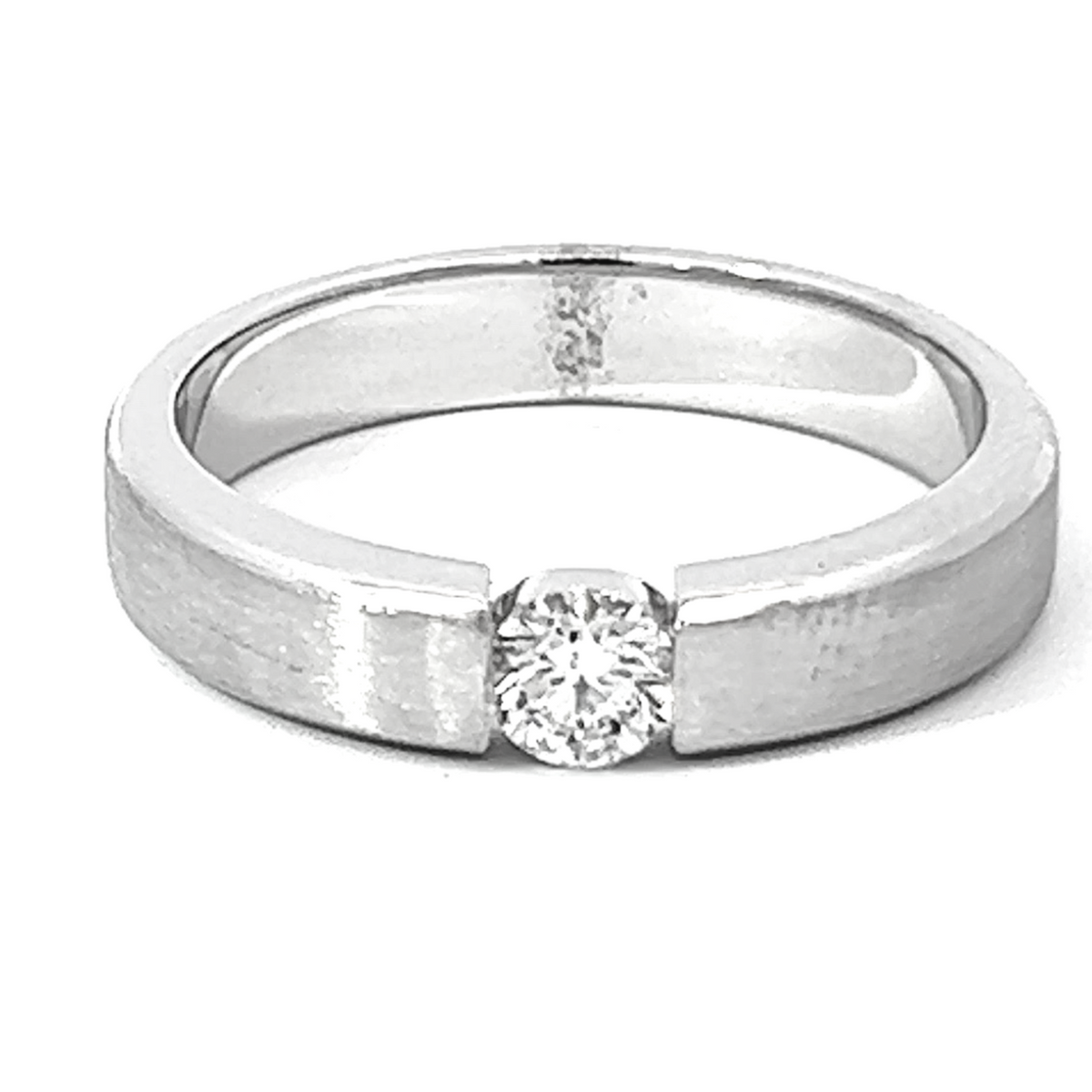 14k White Gold Diamond Round Cut Center Stone Wedding Band
