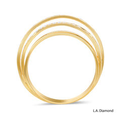 14k Yellow Gold Cross-Over Pavé Band Ring with Natural Diamonds