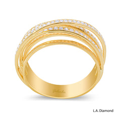 14k Yellow Gold Cross-Over Pavé Band Ring with Natural Diamonds