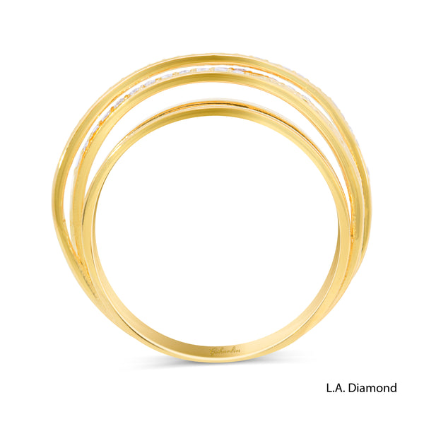 14k Yellow Gold Cross-Over Pavé Band Ring with Natural Diamonds - LA DIAMOND