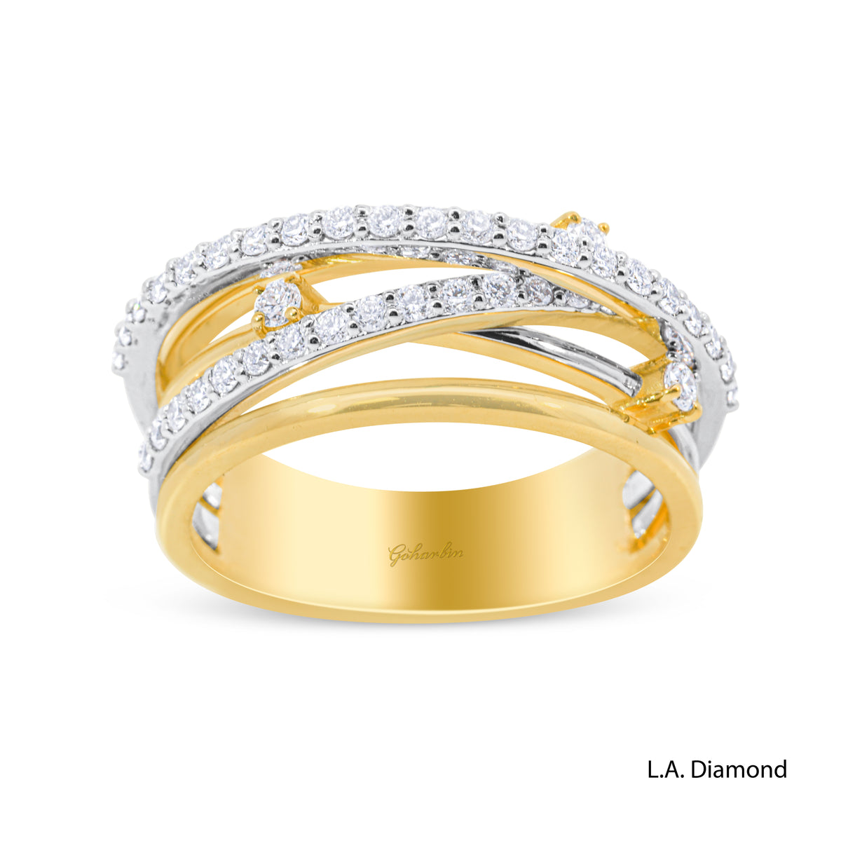 14k Two-Tone Gold Intertwining Double Diamond Row Pavé Ring - 0.75 CTW