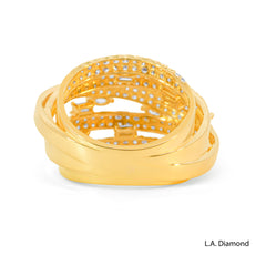 14k Yellow Gold Multi-Row Cross-Over Round, Baguette and Marquise Diamond Cut Ring - 2.15 CTW Natural Diamonds