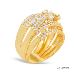 14k Yellow Gold Multi-Row Cross-Over Round, Baguette and Marquise Diamond Cut Ring - 2.15 CTW Natural Diamonds