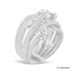 14k White Gold Multi-Row Cross-Over Round, Baguette and Marquise Diamond Cut Ring - 2.15 CTW Natural Diamonds