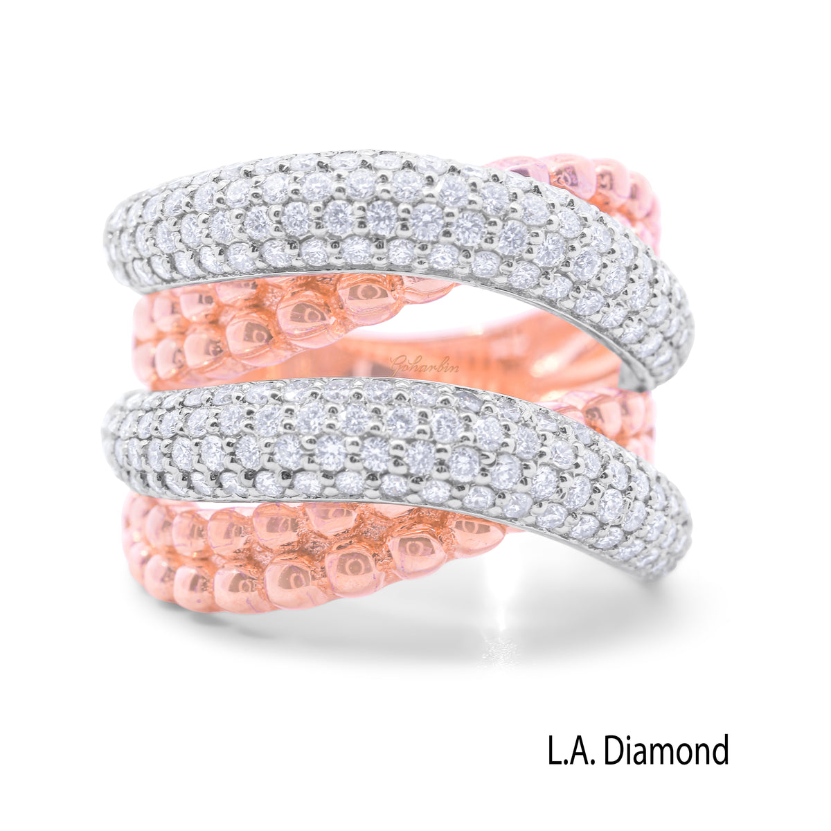 14K Two-Tone Gold Round Diamond Textured Bypass Ring (3.00 ct)