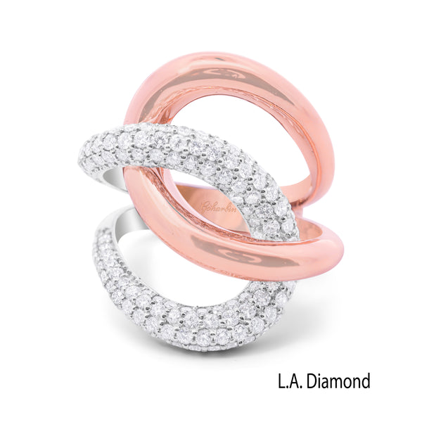 14K Dual Gold Round Diamond Interlocking Fashion Ring (2.50 ct) - LA DIAMOND