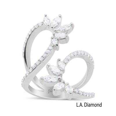 14K White Gold Marquise Diamond Vine Fashion Ring (1.75 ct)