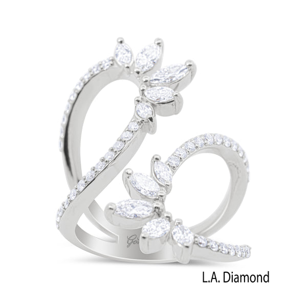14K White Gold Marquise Diamond Vine Fashion Ring (1.75 ct) - LA DIAMOND