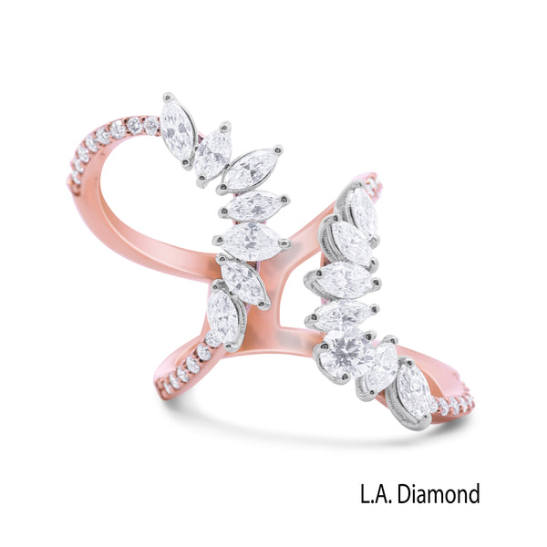 14K Rose Gold Marquise Diamond Bypass Fashion Ring (2.00 ct) - LA DIAMOND