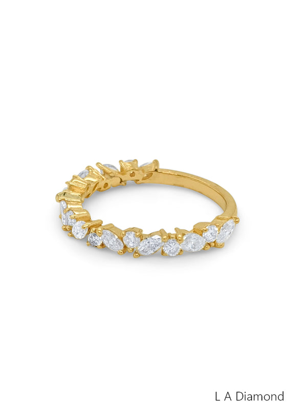 14K White Gold Round and Marquiese Diamond Half Eternity Ring (1.62 ct) - LA DIAMOND